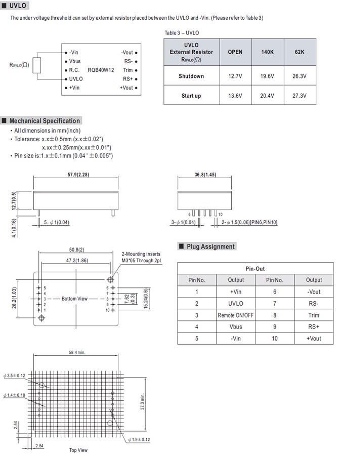 RQB40W12 Meanwell Power Supply 40W Quarter Brick 14-16Vdc DC-DC Converter 110S05 110S12 110S24 110S48 110S54 YCICT
