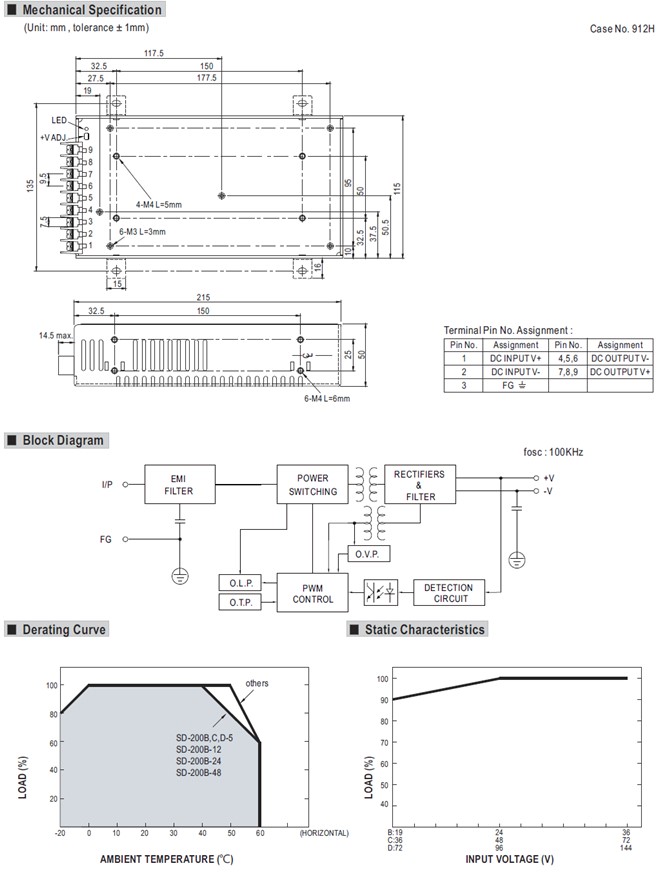 SD-200 Meanwell Power Supply 200W Single Output enclosed Converter SD-200B SD-200C SD-200D 2:1 input range YCICT