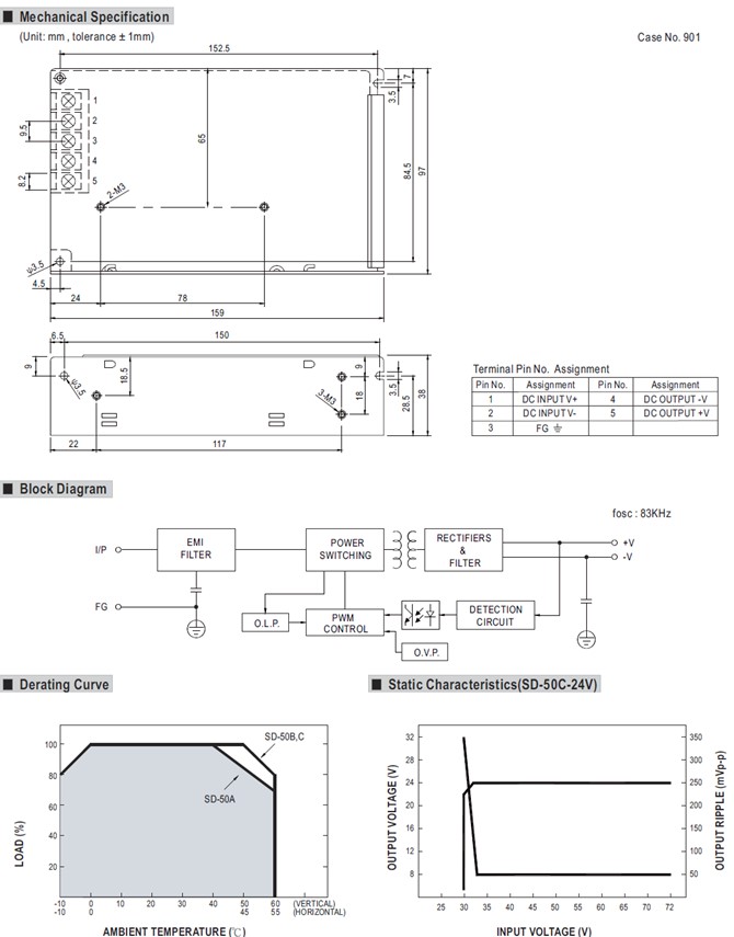 SD-50-5 Meanwell Power Supply 50W Single Output DC-DC enclosed type Converter SD-50A-5 SD-50B-5 SD-50C-5 YCICT
