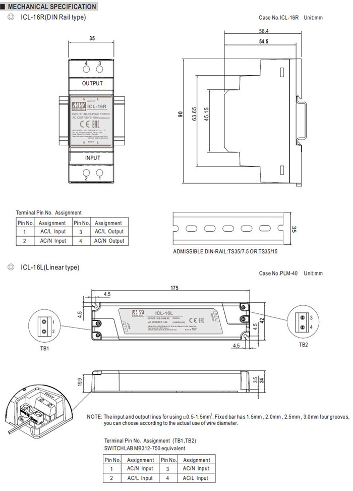 Meanwell ICL-16L Mechanical Diagram