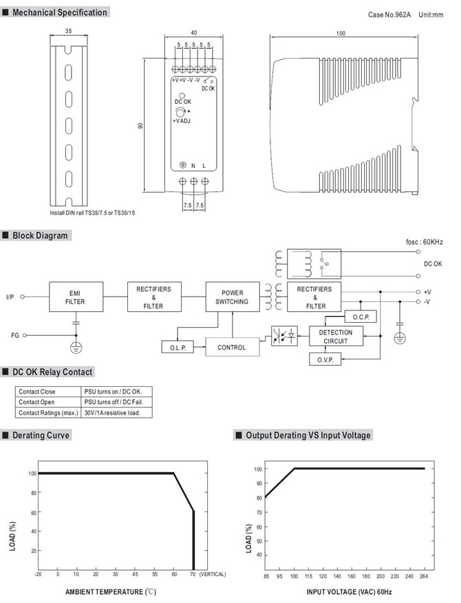 Meanwell MDR-40-12 Mechanical Diagram