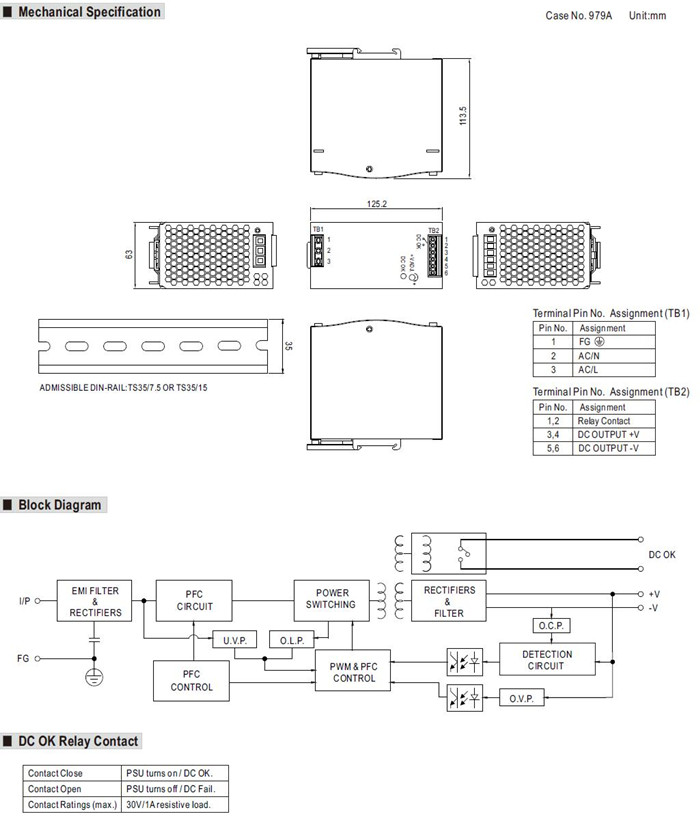 Meanwell SDR-240-24 Mechanical Diagram