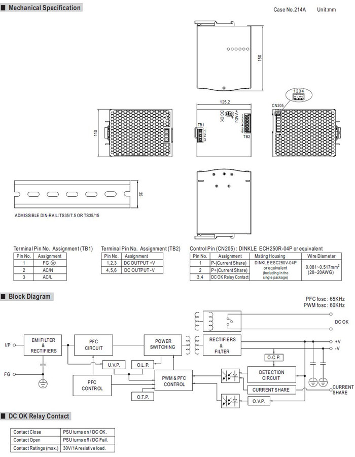 Meanwell SDR-960-24 Mechanical Diagram