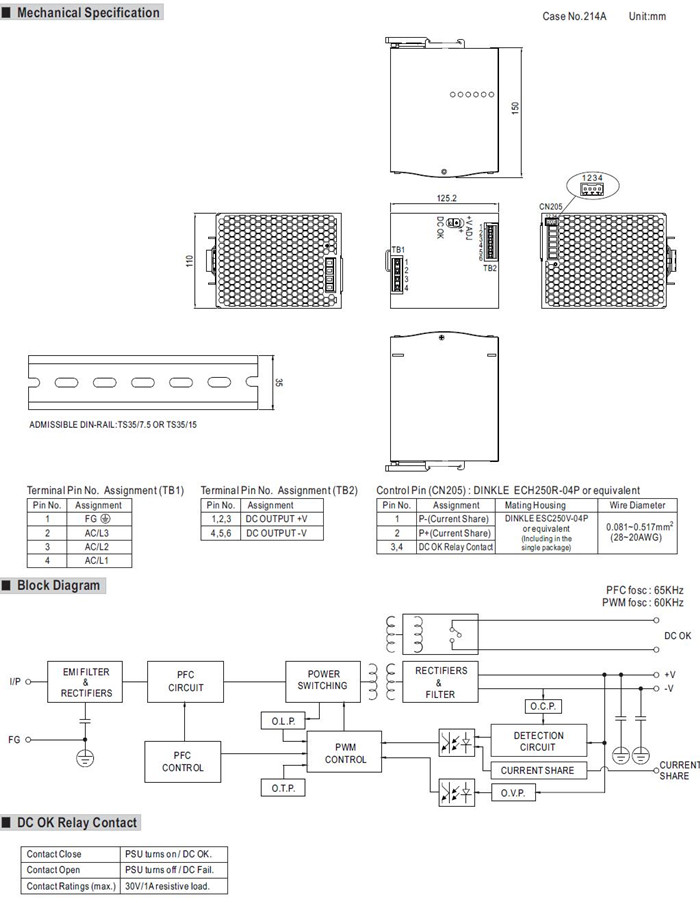 Meanwell TDR-960 Series Mechanical Diagram