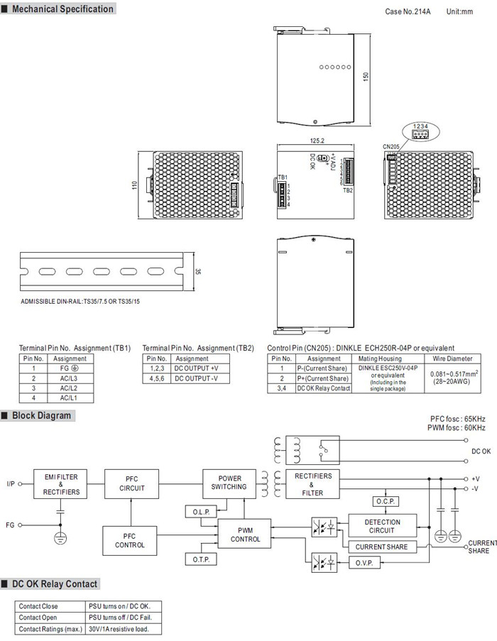 Meanwell TDR-960-24 Mechanical Diagram