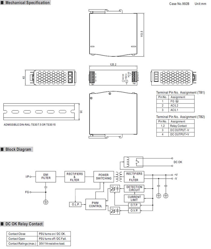 Meanwell WDR-120-24 Mechanical Diagram