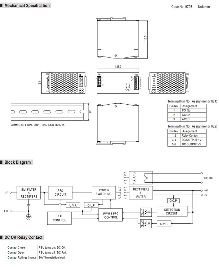 Meanwell WDR-240-24 Mechanical Diagram