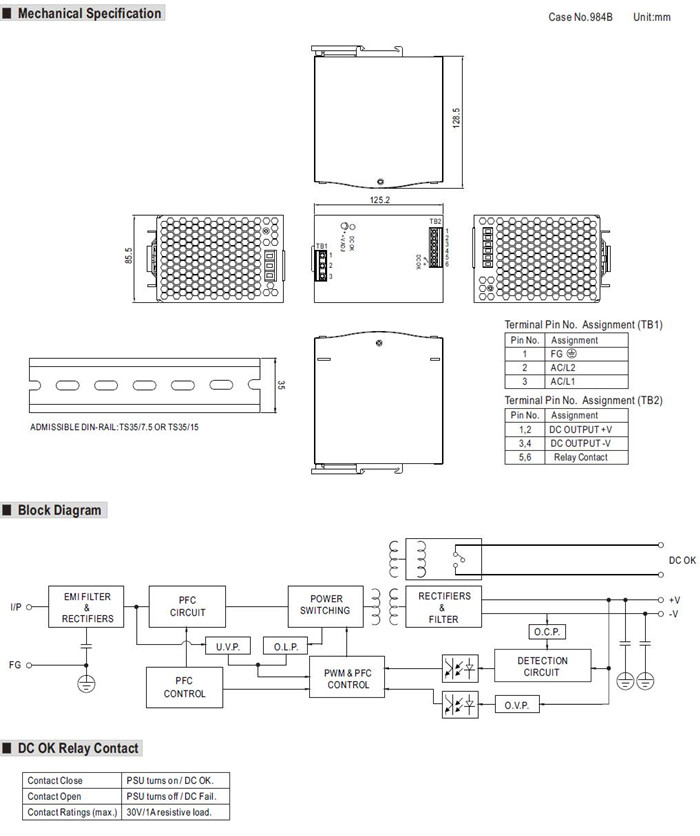 Meanwell WDR-480-24 Mechanical Diagram