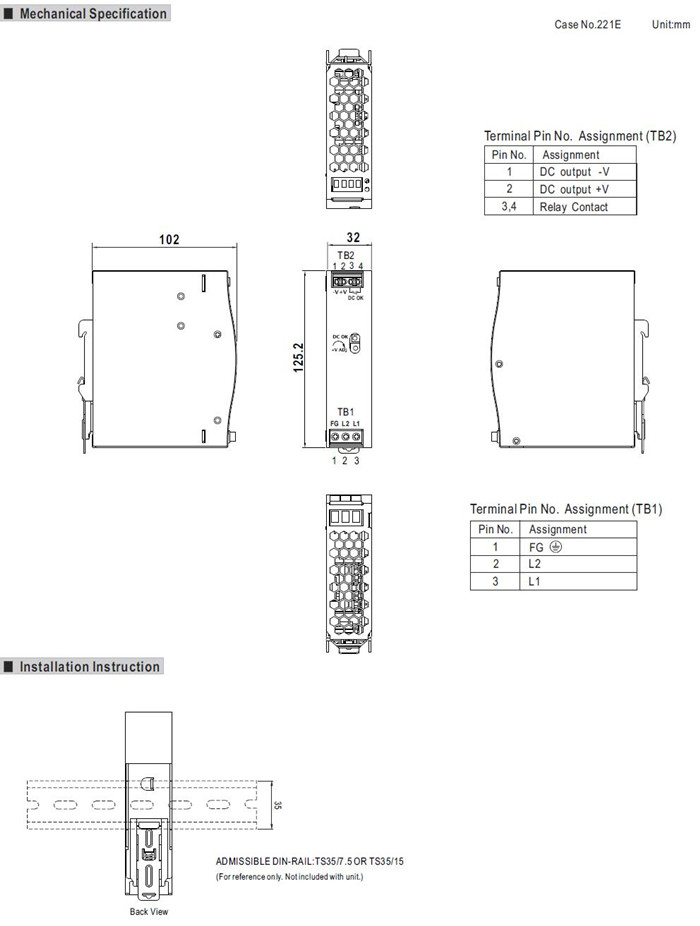 Meanwell WDR-60-24 Mechanical Diagram