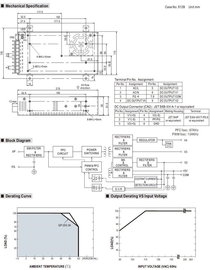 Meanwell QP-200 Series Mechanical Diagram