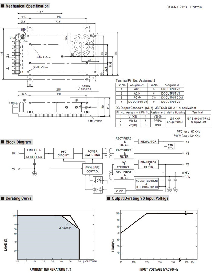 Meanwell QP-200F Mechanical Diagram