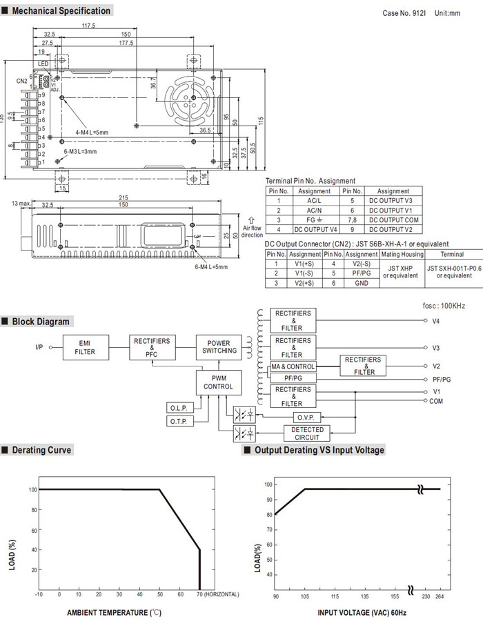 Meanwell QP-320 Series Mechanical Diagram