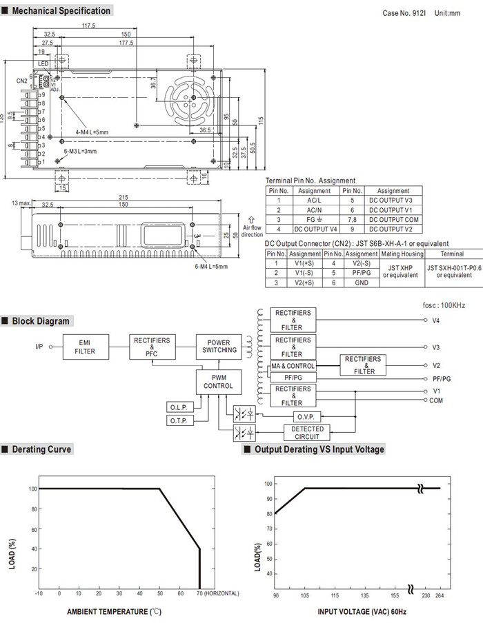 Meanwell QP-320 Series Mechanical Diagram
