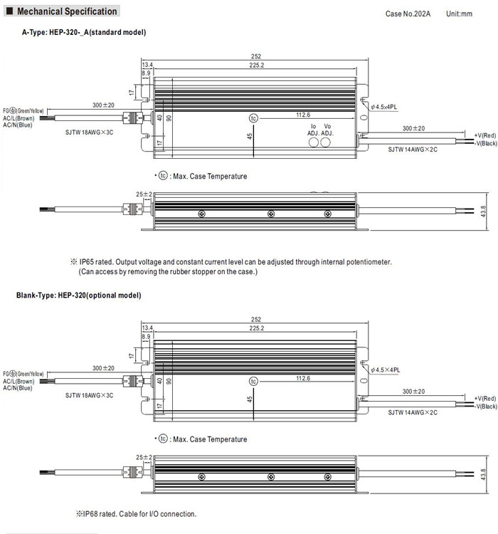 Meanwell HEP-320 Series Mechanical Diagram