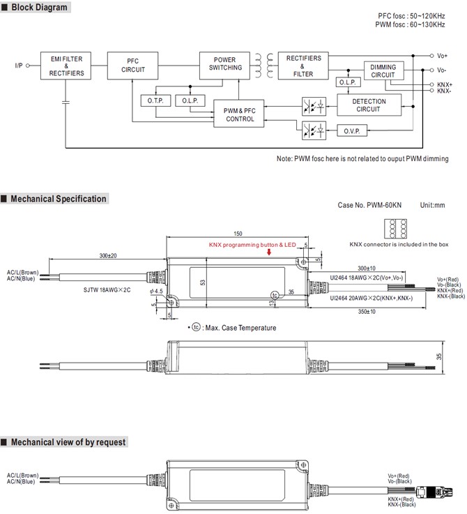 Meanwell PWM-60-KN price and specs 60W Constant Voltage PWM Output KNX LED Driver PWM-60-12 PWM-60-24 12v 24v YCICT