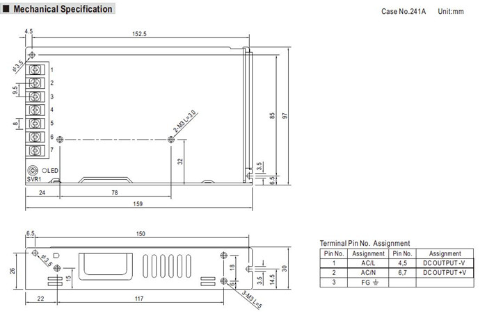 Meanwell LRS-150 Series Mechanical Diagram
