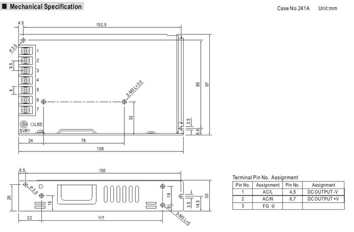 Meanwell LRS-150-48 Mechanical Diagram