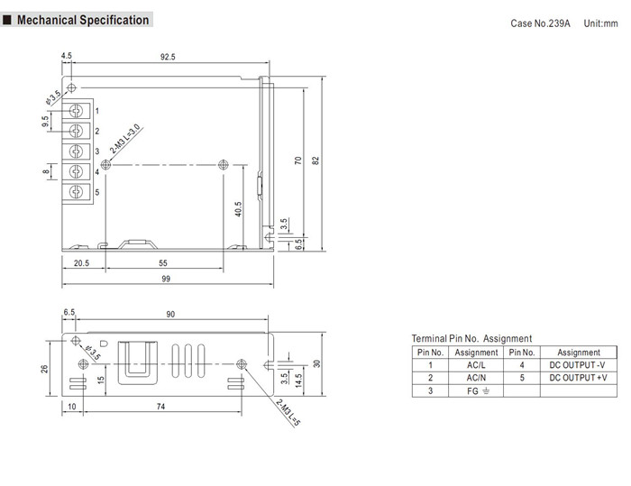 Meanwell LRS-35-24 Mechanical Diagram