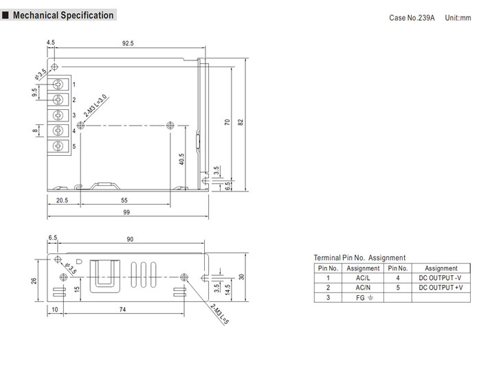 Meanwell LRS-35-48 Mechanical Diagram