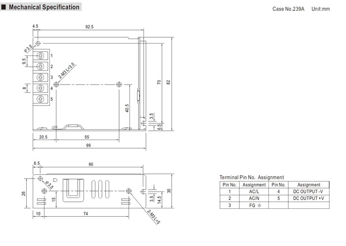 Meanwell LRS-50-3.3 Mechanical Diagram