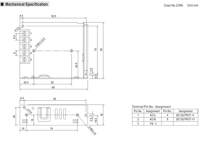 Meanwell LRS-50-48 Mechanical Diagram