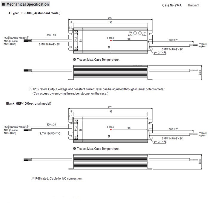 Meanwell HEP-100-36 Mechanical Diagram