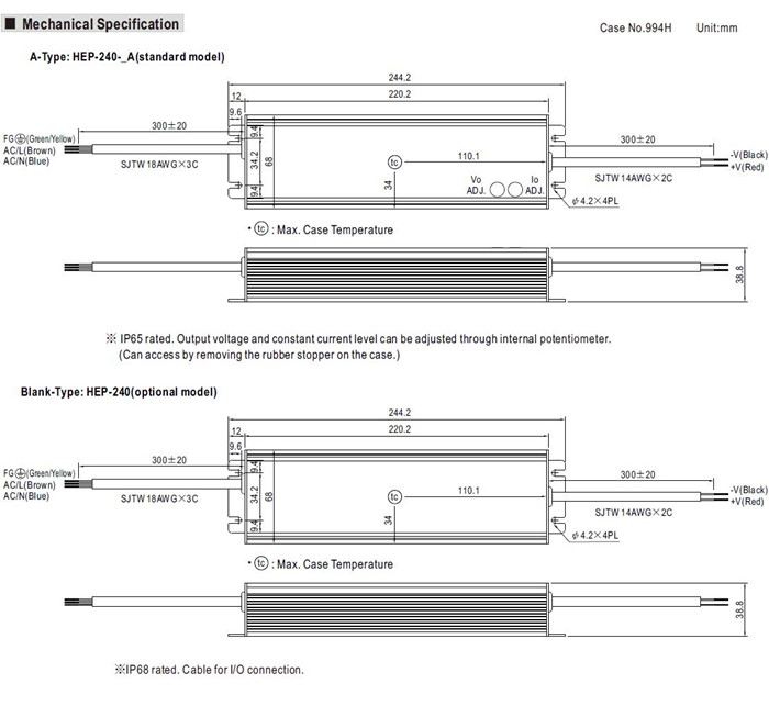 Meanwell HEP-240-54 Mechanical Diagram