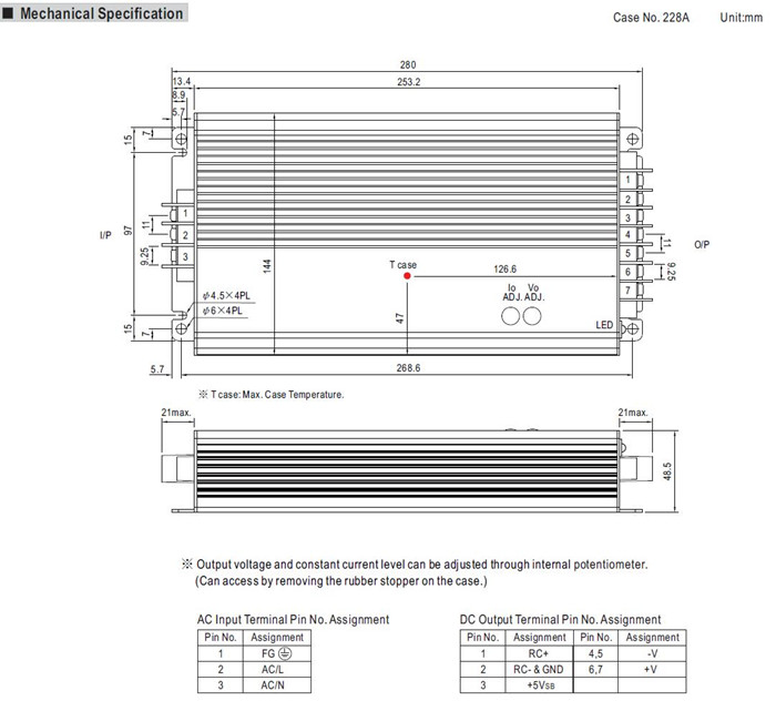 Meanwell HEP-600-24 Mechanical Diagram