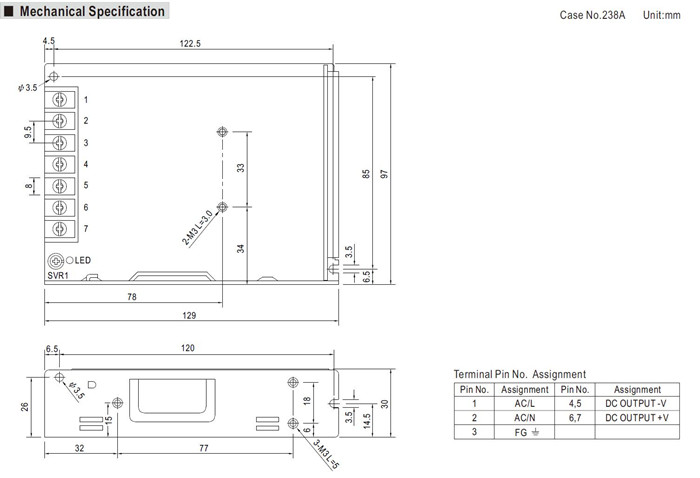 Meanwell LRS-100-24 Mechanical Diagram YCICT