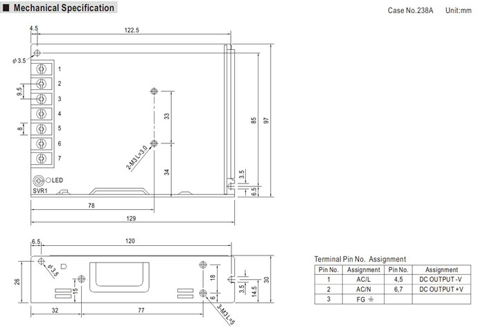 Meanwell LRS-100-3.3 Mechanical Diagram