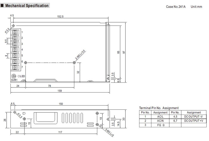 Meanwell LRS-150F-48 Mechanical Diagram