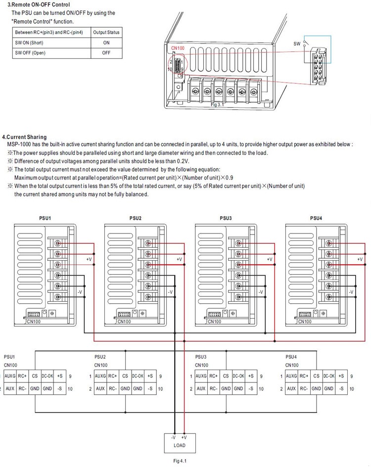 Meanwell MSP-1000 Series Mechanical Diagram