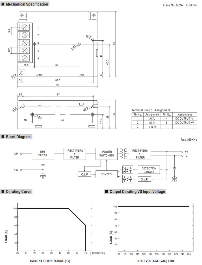 RS-35 Meanwell Power Supply 35W Single Output G3 Series RS-35-3.3 RS-35-5 RS-35-12 RS-35-15 RS-35-24 RS-35-48 YCICT