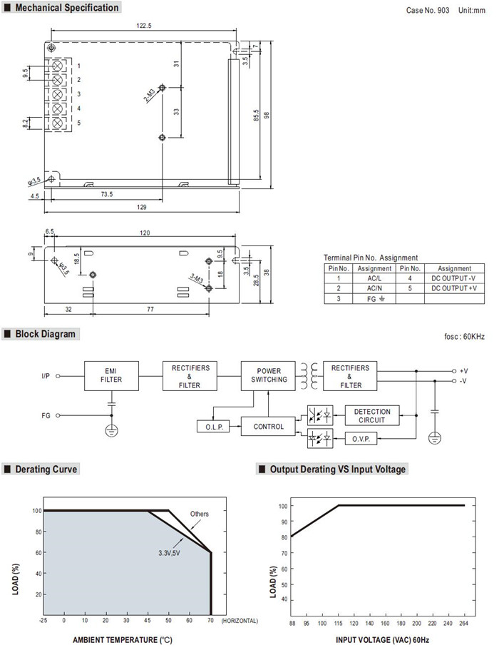 Meanwell RS-75-12 Mechanical Diagram