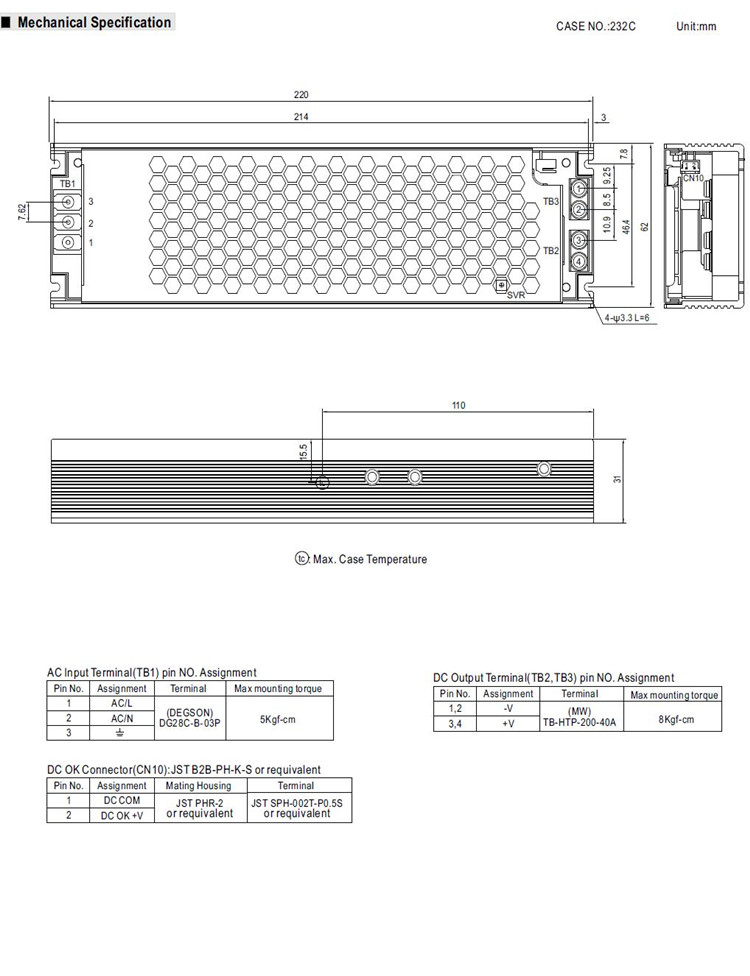 Meanwell UHP-350-3.3 Mechanical Diagram