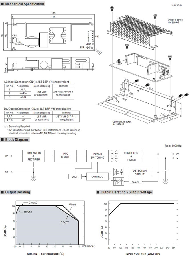 Meanwell ELP-75 Series Mechanical Diagram