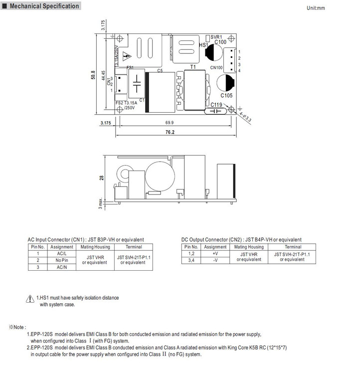 Meanwell EPP-120S-15 Mechanical Diagram