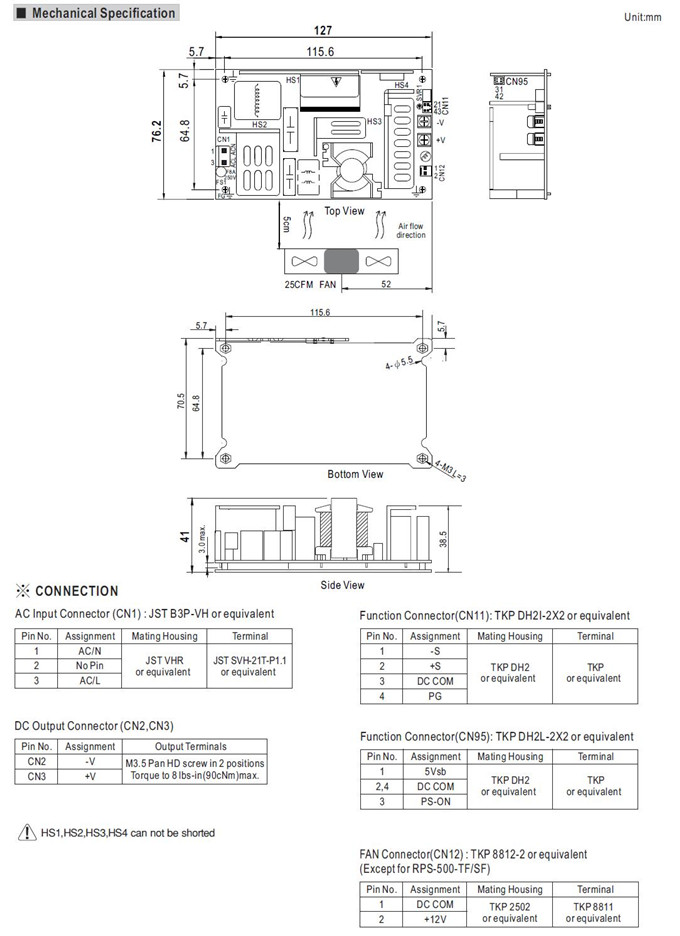 Meanwell EPP-500 Series Mechanical Diagram