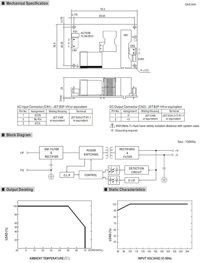 Meanwell EPS-25-3.3 Mechanical Diagram