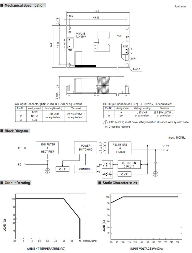 Meanwell EPS-35-27 Mechanical Diagram