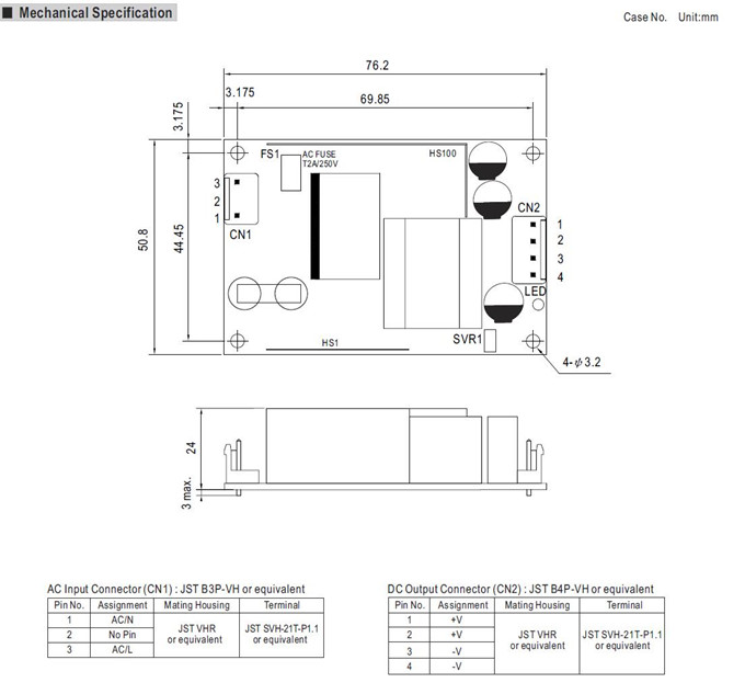 Meanwell EPS-45S Series Mechanical Diagram