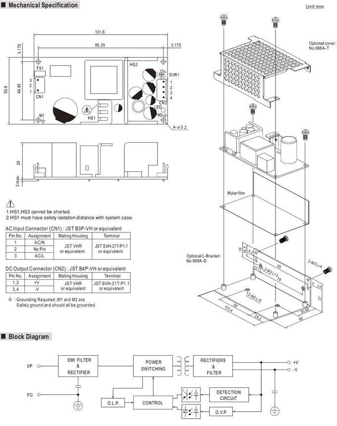 Meanwell EPS-45-3.3 Mechanical Diagram