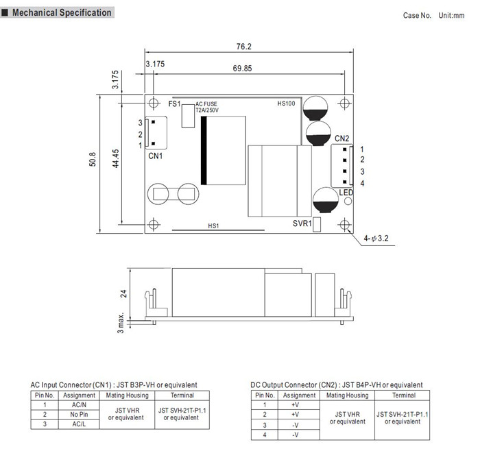 Meanwell EPS-65S Series mechanical diagram