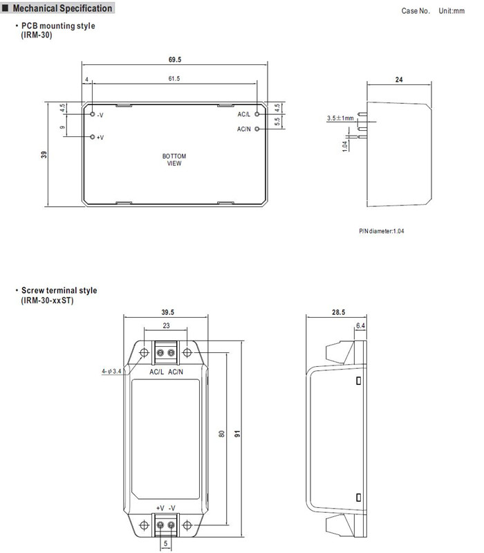 Meanwell IRM-30-48 Mechanical Diagram