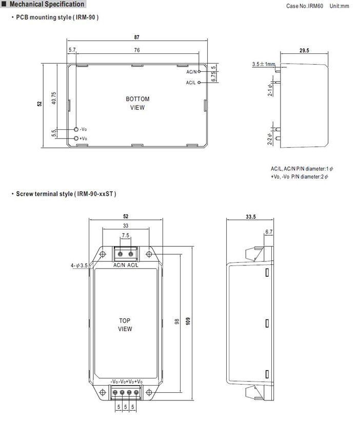 Meanwell IRM-90-24 Mechanical Diagram