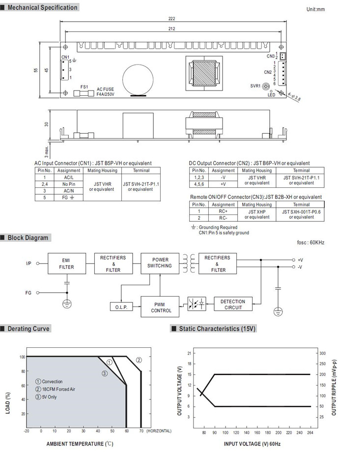 Meanwell LPS-75 Series Mechanical Diagram