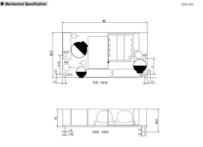 Meanwell MFM-05-12 Mechanical Diagram