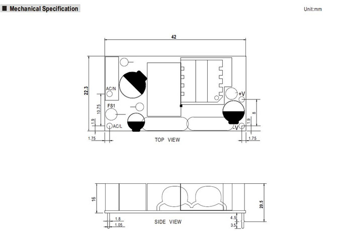 Meanwell MFM-10-12 Mechanical Diagram