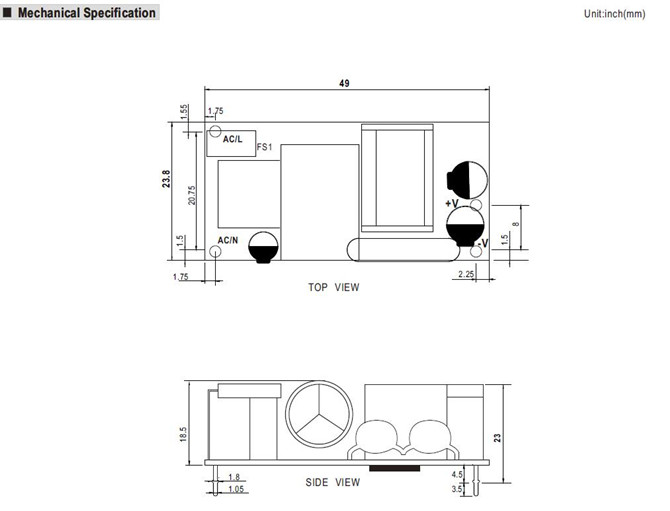 Meanwell MFM-15-24 Mechanical Diagram