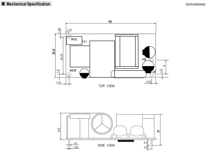 Meanwell MFM-20 Series Mechanical Diagram